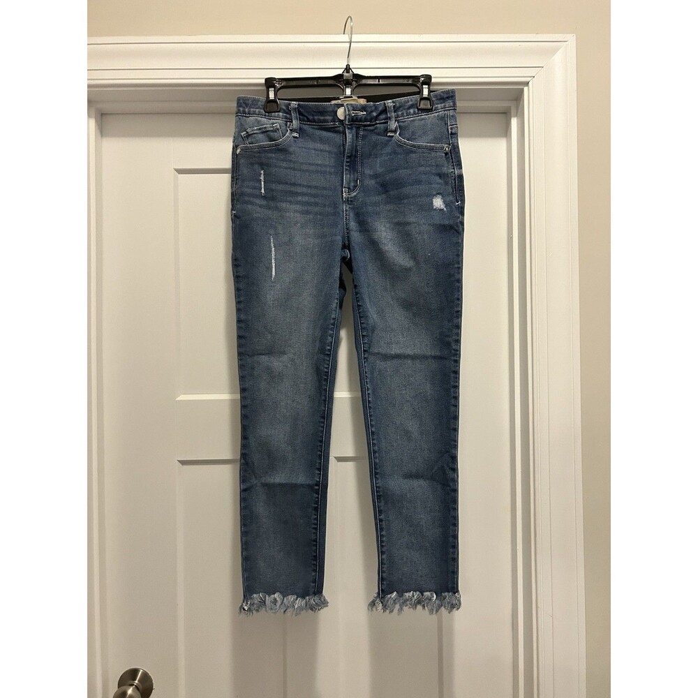 Democracy AB Technology Distressed Denim Blue Jeans Women's Size 8 Medium Wash